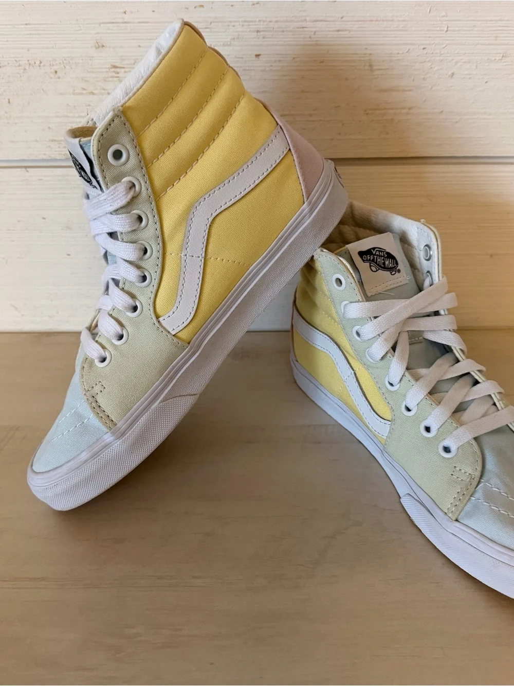 Vans Sk8-Hi Shoes Womens Size 7 Mens Size 5.5 Yellow Blue High Top Skate Lace Up